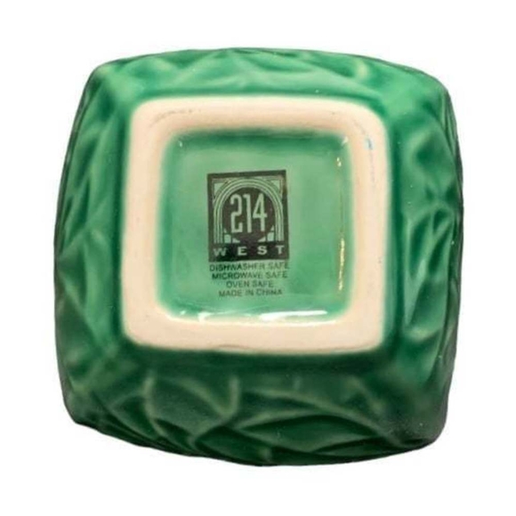 BOWL 214 WEST Green Ceramic Leaves Design Square Bowl All Purpose Serving Bowl - Picture 5 of 5